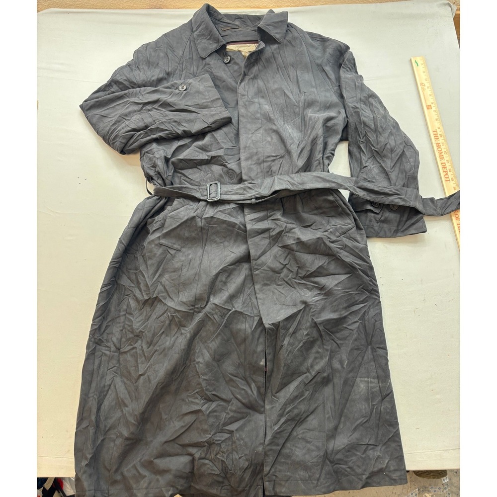 Newport Harbor Mens Trench Coat Charcoal Gray Belted Zip Out Liner Size 42 Reg